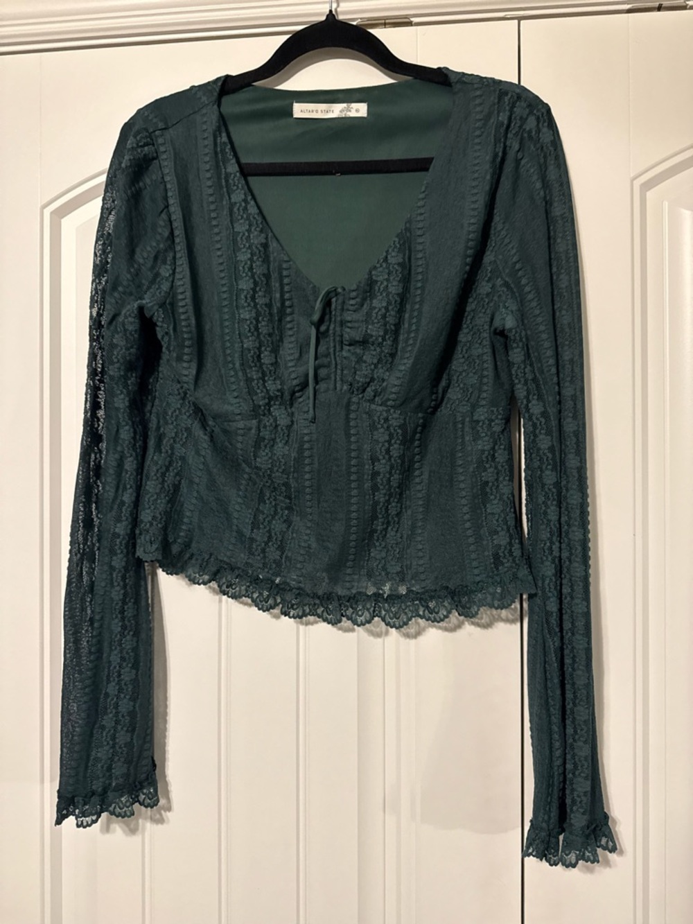 Altar'd State Teal Lace Peplum Long-Sleeve Top